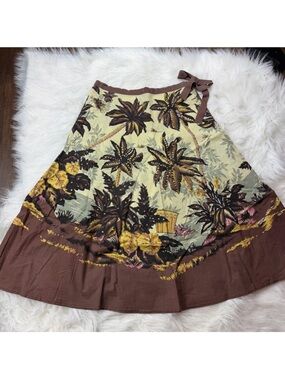 Miss Shop Tropical A-Line Skirt - Brown and Cream